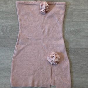 With Jean Blush Pink Strapless Mini Dress with Floral Appliqués